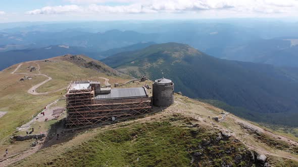 Aerial View Top of Pip Ivan Chernogorsky Mountain and Carpathian Mountain Range