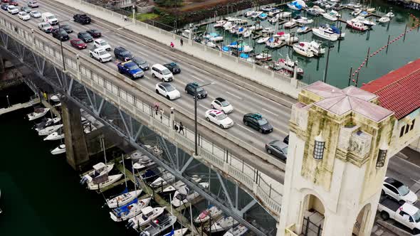 Traffic On Burrard Street Bridge Over Marina In False Creek During Truckers Convoy Rally In Vancouve