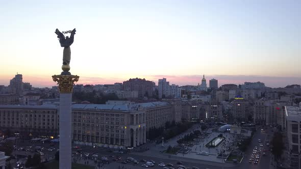 Independence Square. Maidan. Monument. Aerial. Kyiv. Ukraine