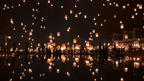 Loy krathong and Yi Peng Lanna ceremony. Traditional festival in Chiang mai, Thailand.