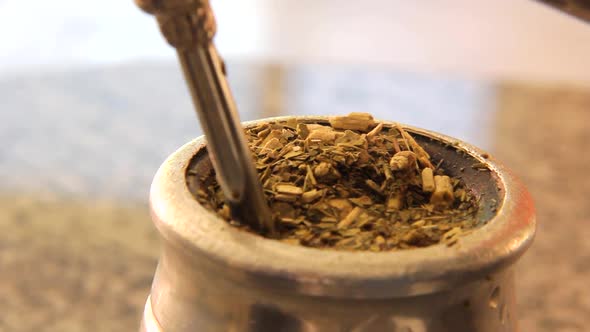 Preparation of a Yerba Mate Infusion in Argentina.