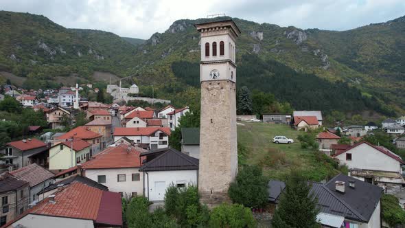 Aerial Travnik Clock Tower