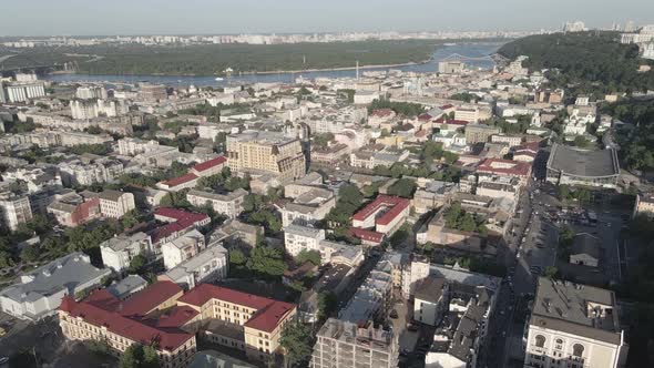 Kyiv, Ukraine. Aerial View. Slow Motion, Flat, Gray