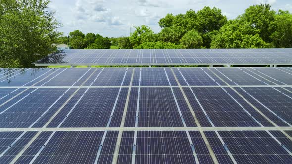 Aerial View of Solar Panels Installed Over Parking Lot for Parked Cars for Effective Generation of