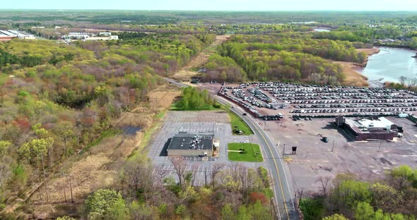 Aerial View in Parking Auction Lot a Used Many Cars Terminal