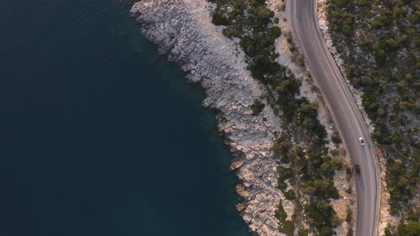 Aerial View of Beautiful Mountain Road Near the Sea