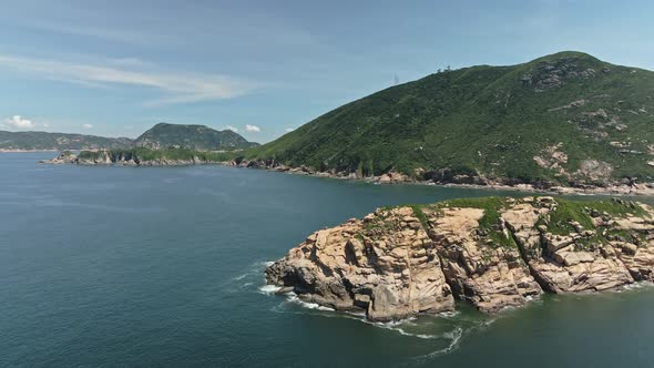 4K Aerial view of the Hong Kong UNESCO Global Geopark in Shek O