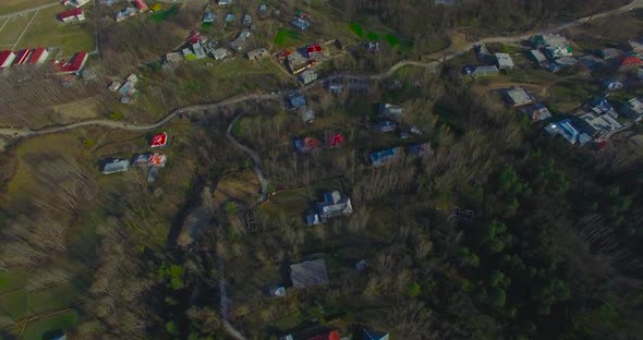 A aerial view of a beautiful town in hills.