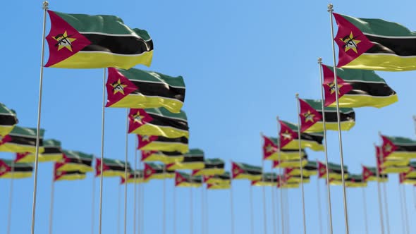 Mozambique Row Of National flags Walk Throw Animation