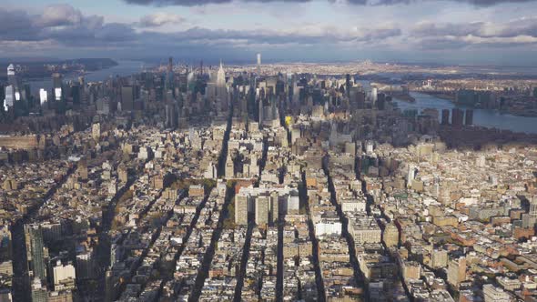 Cityscape of Manhattan at Sunny Day. Aerial View. New York City