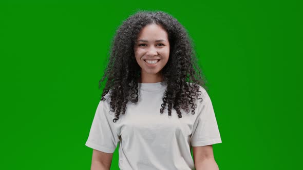 Green Screen Portrait Young Woman Smiling