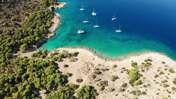 Yacht Near the Green Island in Greece