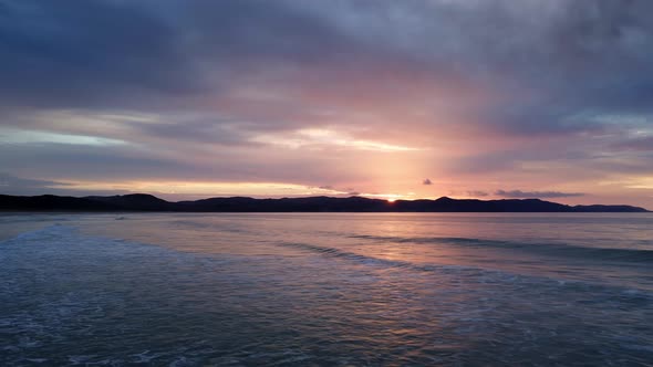 Fly Over Sea Waves During Sunset On Spirits Bay Near Cape Reinga In Aupouri Peninsula, North Island,