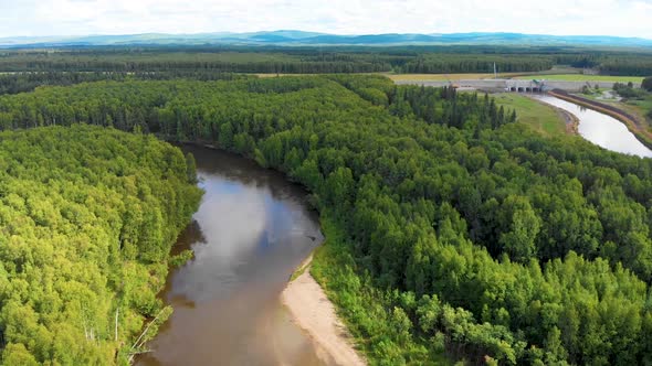 4K Drone Video of Chena River through Forest near Fairbanks, Alaska