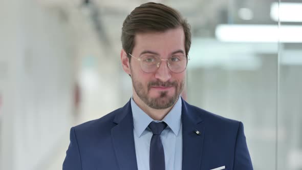 Portrait of Positive Young Businessman Saying Yes By Shaking Head