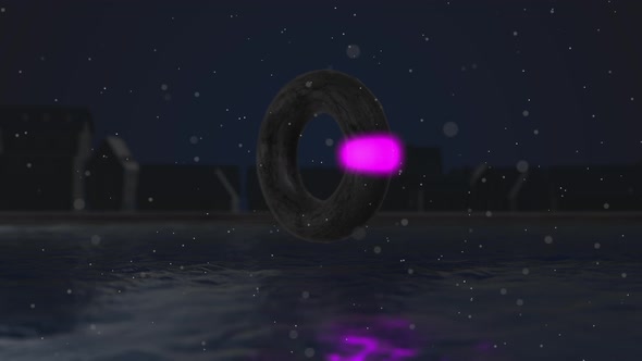 neon glowing bagel over water