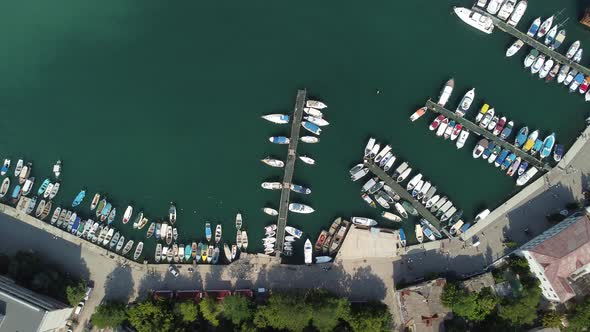 Aerial Panoramic View of Balaklava Landscape with Boats and Sea in Marina Bay