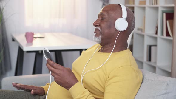 Great Music Happy Aged Man Enjoying Sound