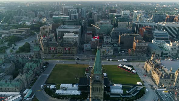 Aerial view of the Peace Tower, in Ottawa