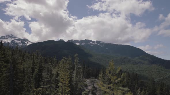 Beautiful spring view of majestic mountains in Canada shot from lift