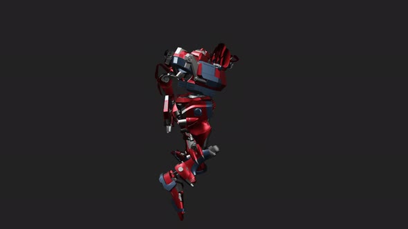 Red mecha in action with Standing Melee Attack 360 High style