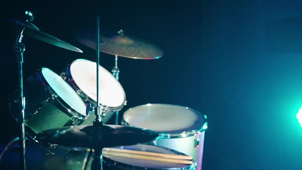 Drum Kit in the Spotlight of the Club