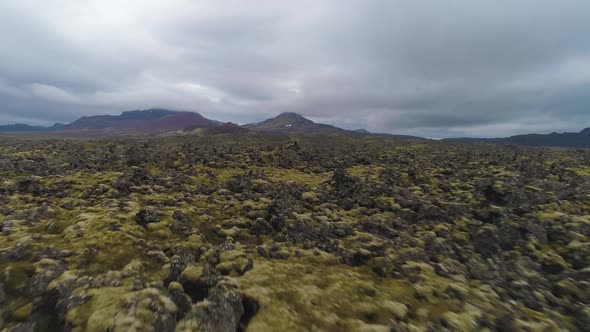 Volcanic Lava Rock Formations. Landscape of Iceland. Aerial View