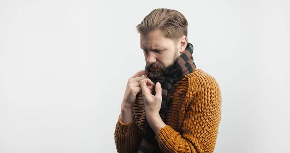 Man Suffering Cold Isolated on White