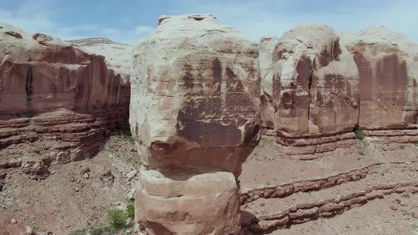 Geological Layers of Red Sandstone Rock Cliffs in Southwest Desert of Utah, Aerial