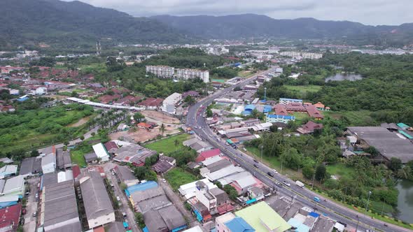 Aerial view of Kathu district Phuket Thailand from Drone camera High angle view