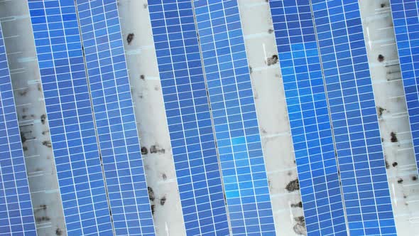 Aerial view of the solar panels on the roof of a shopping mall