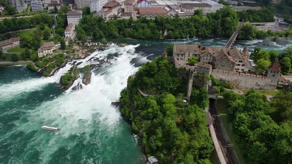 Drone over The Rhine Falls (Rheinfall) in Switzerland, Europe