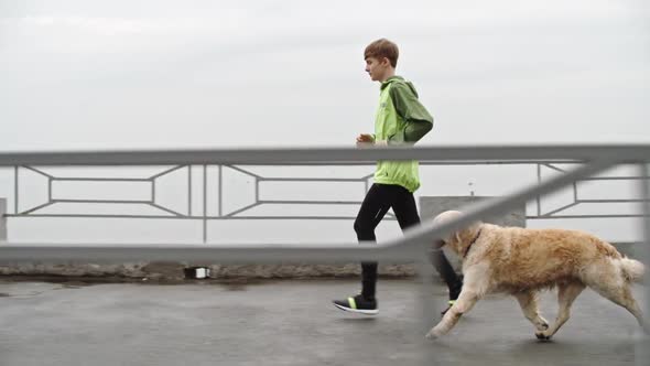 Running Companions Child and Labrador Dog