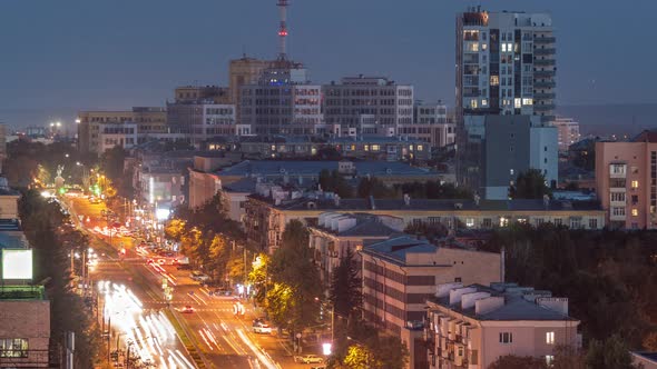 Kharkiv City Panorama From Above Night Timelapse