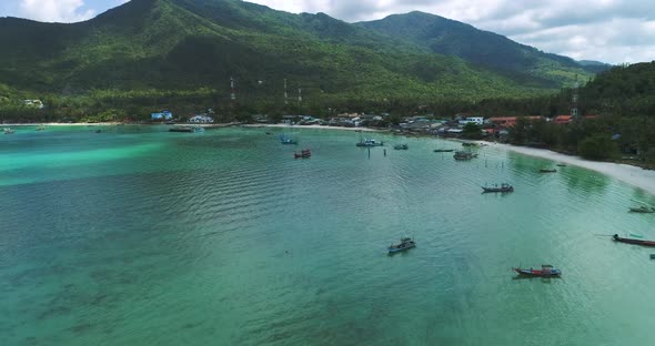 Thailand Harbour Aerial Boats Ships on Shallow Water at Village Pier Malibu Beach Pacific Ocean