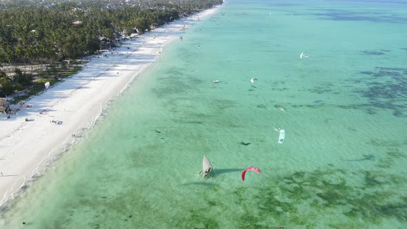 Kitesurfing Near the Shore of Zanzibar Tanzania