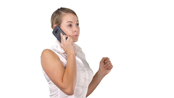 Charming business woman calling with cell telephone while