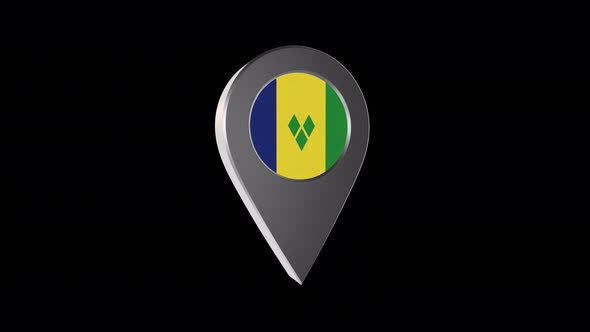 3d Animation Map Pointer With Saint Vincent And The Grenadines  Flag With Alpha Channel  - 4K