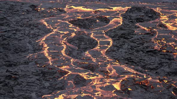 Lava Moving Over Black Rock In Iceland