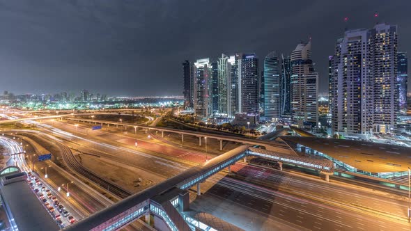 Aerial Top View to Sheikh Zayed Road Near Dubai Marina and JLT Timelapse Dubai