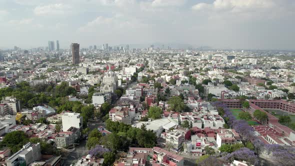 drone shot of south Mexico city and buildings