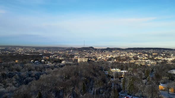 Aerial View of Snowed Winter Lviv