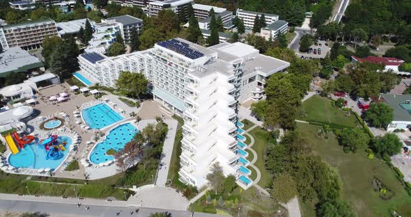 4K aerial footage of five stars Maritim Paradise Blue Hotel and SPA in Albena, Bulgaria.