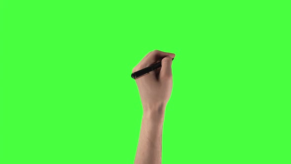 Pack of 8 Man Hand Writes and Draws with Pen on Green Screen Background with Chroma Key