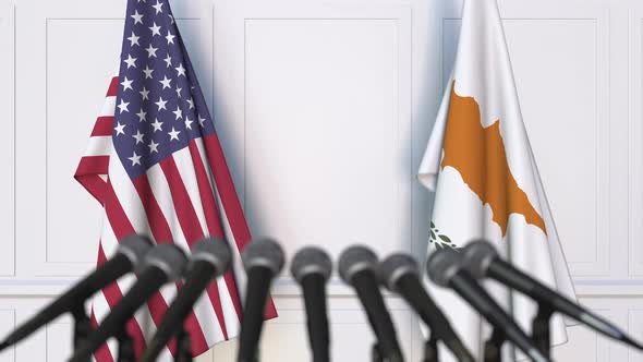 Flags of the USA and Cyprus at International Meeting alt