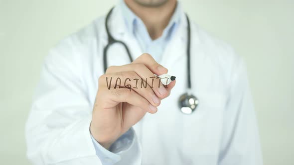 Vaginitis, Doctor Writing on Transparent Screen