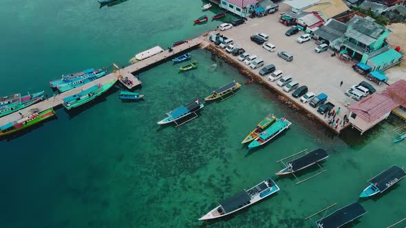 Pier with at Lampung Sea Pahawang Beach, located near the Sumatera city