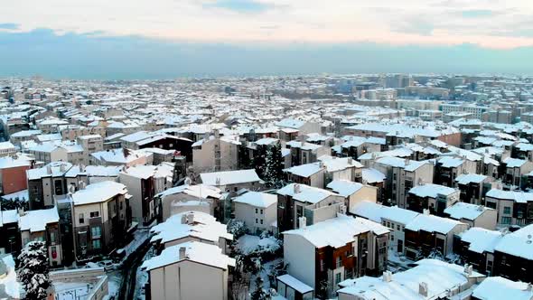 Aerial view of Istanbul city in winter season with snow