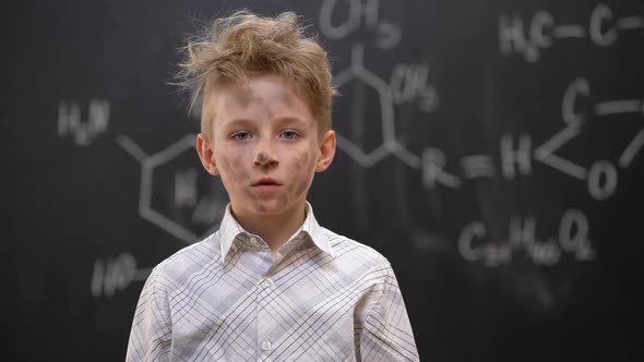 Funny Dirty Schoolboy Feeling Guilty After Chemical Experiment, Looking to Cam