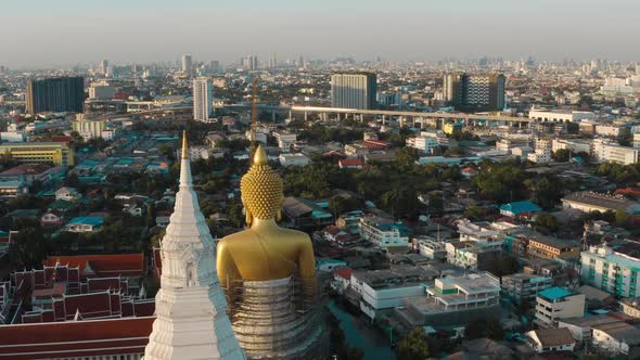 Aerial View of Wat Paknam Bhasicharoen a Temple Pagoda and Buddha Statue in Bangkok Thailand